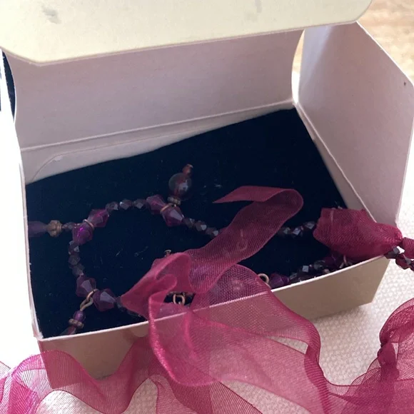 Avon Vintage Purple Burgundy Beaded Choker Statement Ribbon Necklace | NIB N12 - Picture 13 of 14
